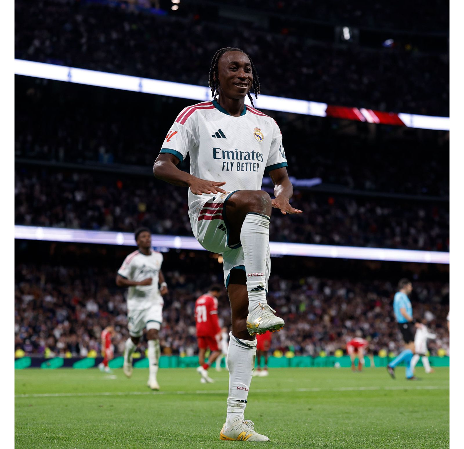 Yan Diomande celebrates during Real Madrid's October 18 win over Sevilla