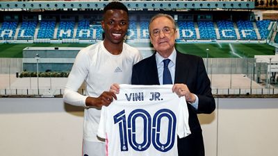 Vinicius Jr. marca en su partido 100 con el Real Madrid
