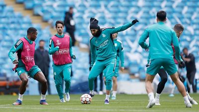 Team train at the Etihad Stadium