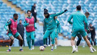 Team train at the Etihad Stadium