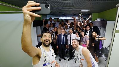 The champions celebrate in the locker room