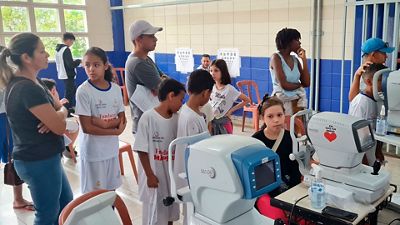 Children at the Foundation's school in Brazil undergo ophthalmological check-ups