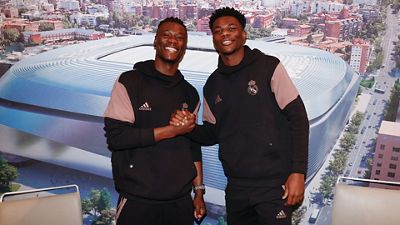 Camavinga and Tchouameni at autograph session in Seville