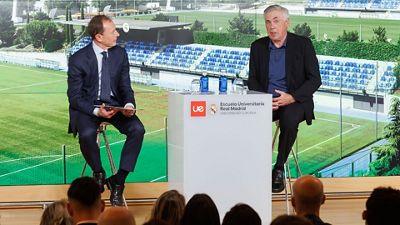 Ancelotti, en el inicio del curso 2024/25 de la Escuela Universitaria Real Madrid Universidad Europea