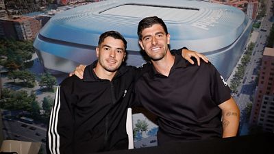 Courtois and Brahim at the signing session in Granada