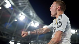Mastantuono's first madridista goal: a right-footed bullet into the top corner