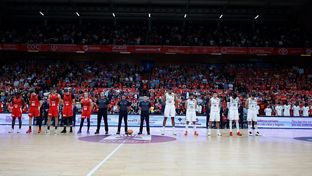 A minute's silence held before the game between UCAM Murcia and Real Madrid