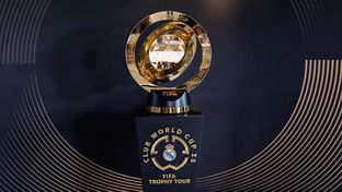 Club World Cup trophy at Santiago Bernabéu shop