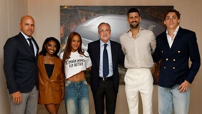 Djokovic, Simone Biles, Duplantis, Rebeca Andrade and Kelly Slater in attendance for the Real Madrid vs. Athletic Club match