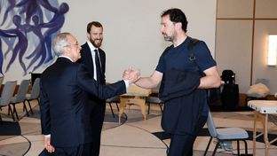 El presidente, con el equipo antes de la final de la Euroliga